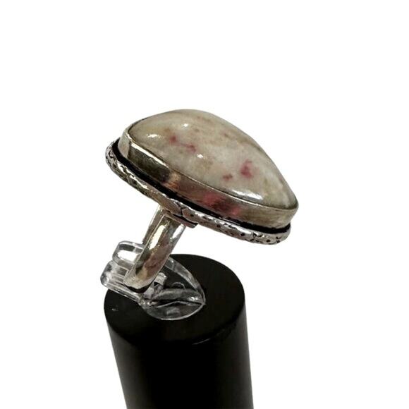 💕 Natural Cinnabar Gemstone Statement Ring Size adjustable 925 Silver plated - Picture 3 of 4